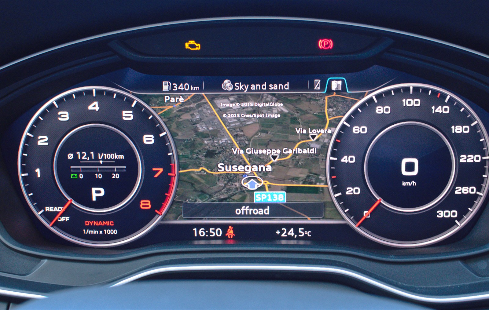 Audi Virtual Cockpit fully digital instrument cluster showing a navigation map